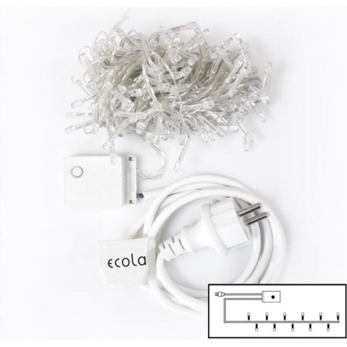 Гирлянда ECOLA LED 220V IP20 Нить 6м 100Led 4000K, 8 режимов, прозр.провод с вилкой N2YV06ELC