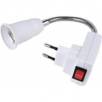 Переходник вилка-патрон ECOLA BASE APT7NWEAY E27 гибкий 150мм c выключателем, белый Переходник вилка-патрон ECOLA BASE APT7NWEAY E27 гибкий 150мм c выключателем, белый