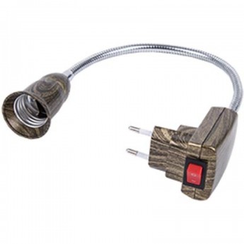 Переходник вилка-патрон ECOLA BASE APF7SOEAY E27 гибкий 300мм c выключателем, черненая бронза Переходник вилка-патрон ECOLA BASE APF7SOEAY E27 гибкий 300мм c выключателем, черненая бронза